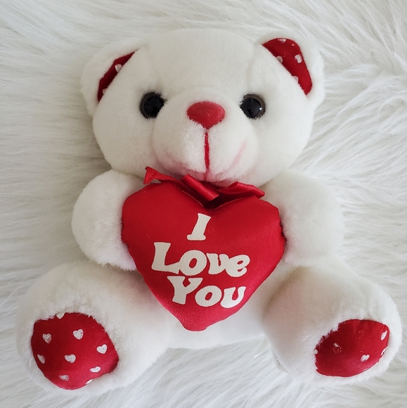 Lucky Candy | Toys | Cute White Teddy Bear Plush With Red Heart Message ...